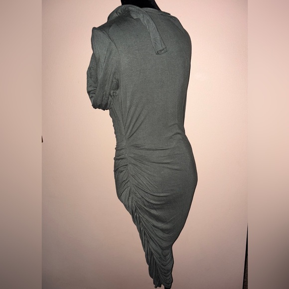 VENUS Asymmetrical Olive Long Sleeve Ruched Dress - Picture 6 of 9